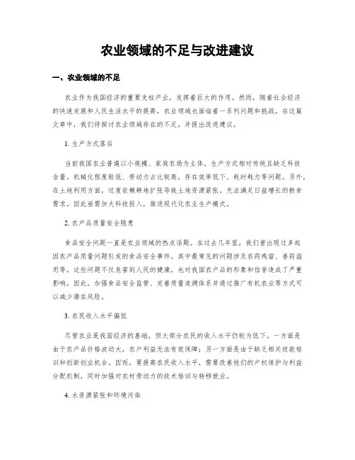 农业领域的不足与改进建议