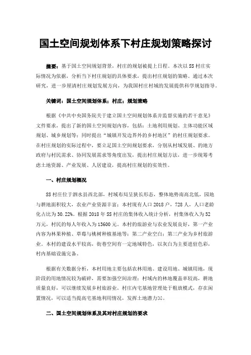 国土空间规划体系下村庄规划策略探讨
