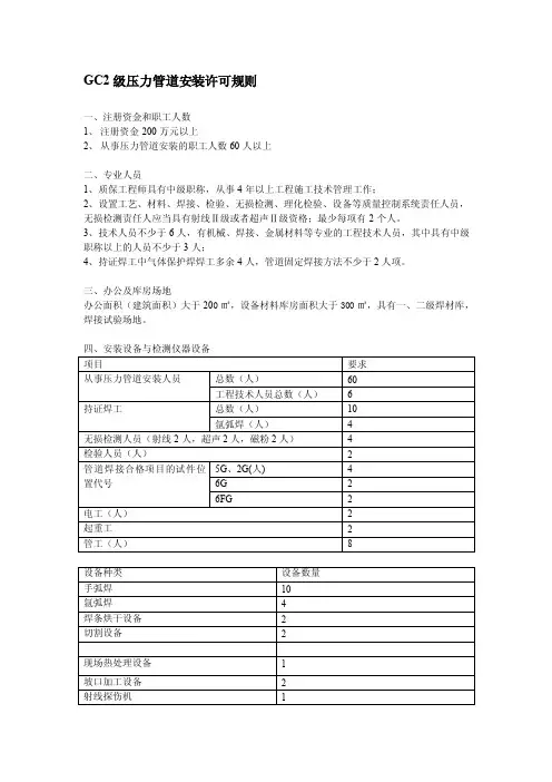 GC2级压力管道安装条件