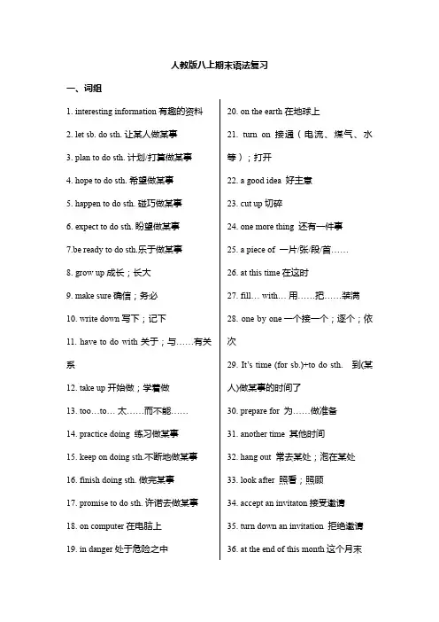 人教版英语八年级上册期末语法复习 
