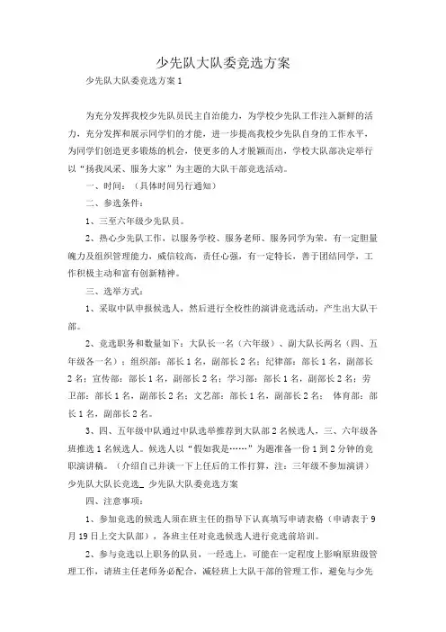 少先队大队委竞选方案