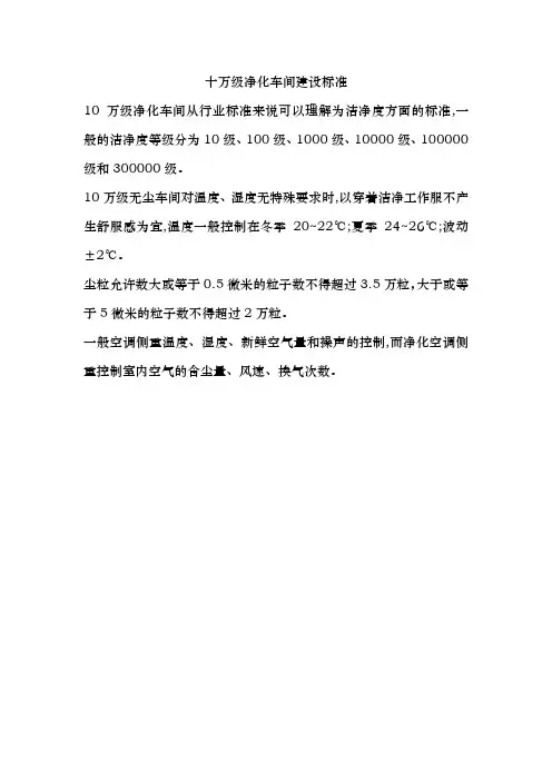 十万级净化车间建设标准