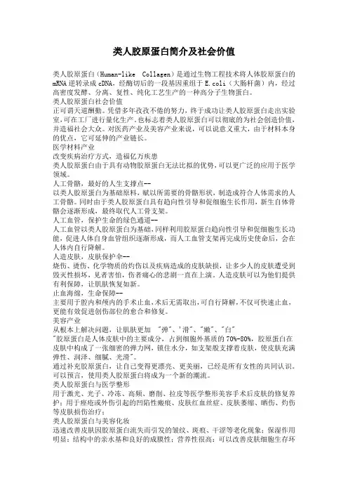 类人胶原蛋白简介及社会价值