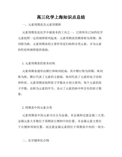 高三化学上海知识点总结