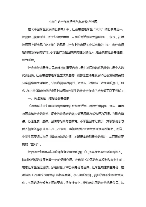 小学生的责任与担当在家,在校,在社区