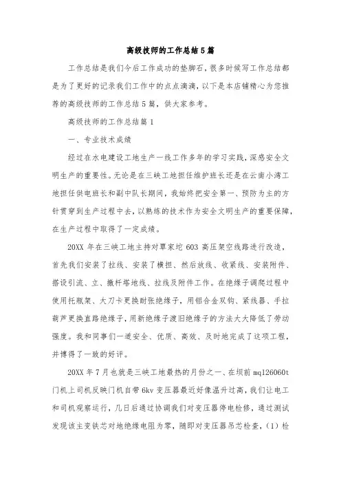 高级技师的工作总结5篇
