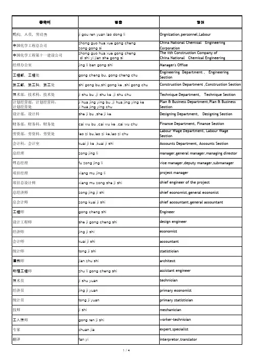 施工现场常用词语汉英对照手册
