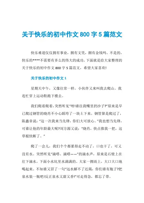 关于快乐的初中作文800字5篇范文