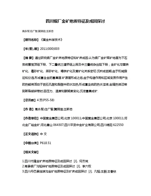 四川银厂金矿地质特征及成因探讨