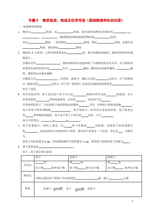 常州市中考化学专题 复习 专题 十物质组成、构成及化学用语(基础梳理 和知识巩固)