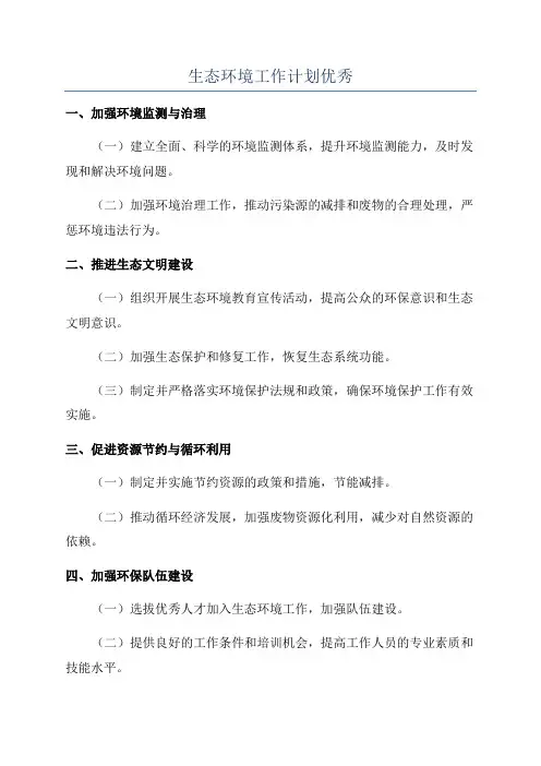 生态环境工作计划优秀