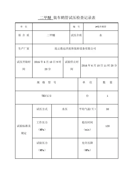 装车鹤管试压检查记录表
