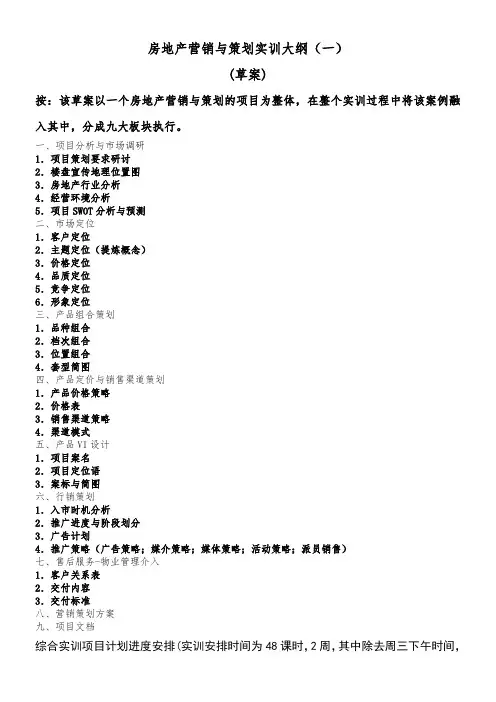 房地产营销与策划实训大纲