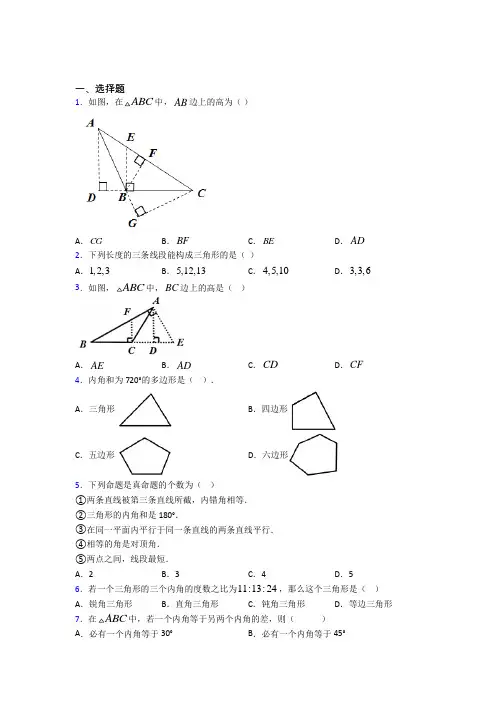 西安高新唐南中学八年级数学上册第一单元《三角形》测试题(含答案解析)