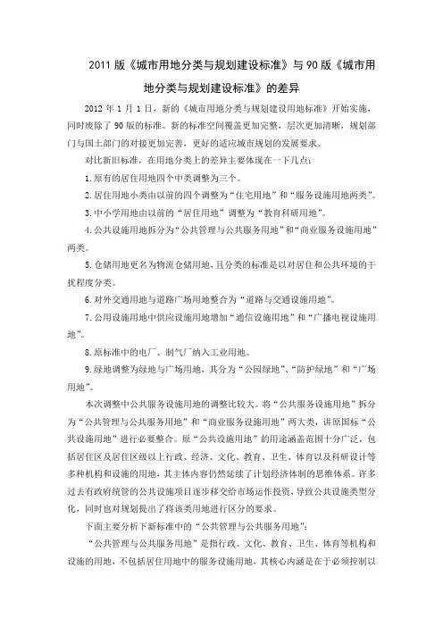 对比90版和2011版新旧建设用地标准对比