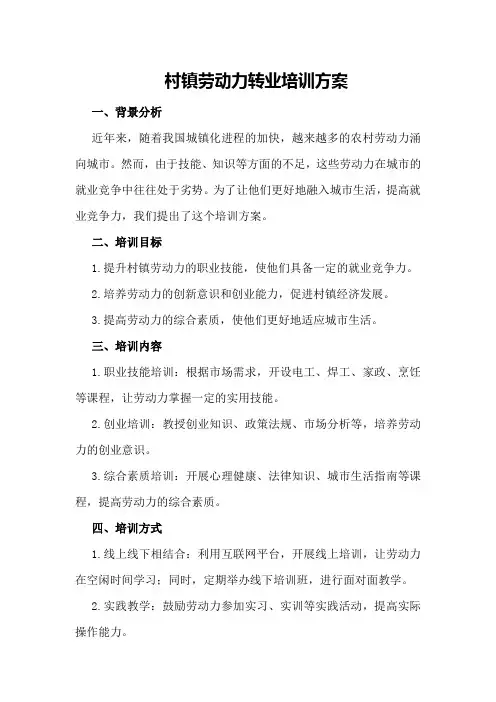 村镇劳动力转业培训方案