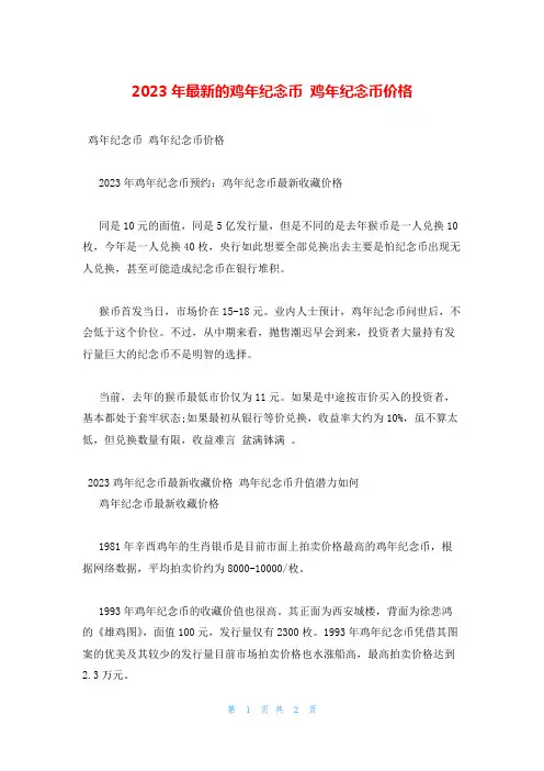 2023年最新的鸡年纪念币 鸡年纪念币价格