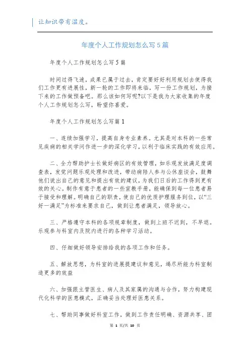 年度个人工作规划怎么写5篇
