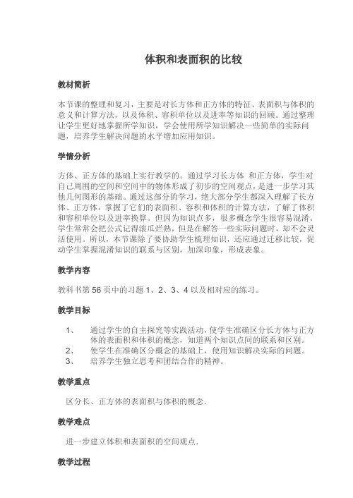 体积和表面积的比较