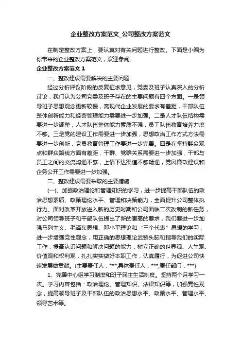 企业整改方案范文_公司整改方案范文