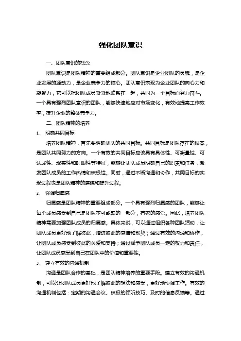 强化团队意识 培养团队精神