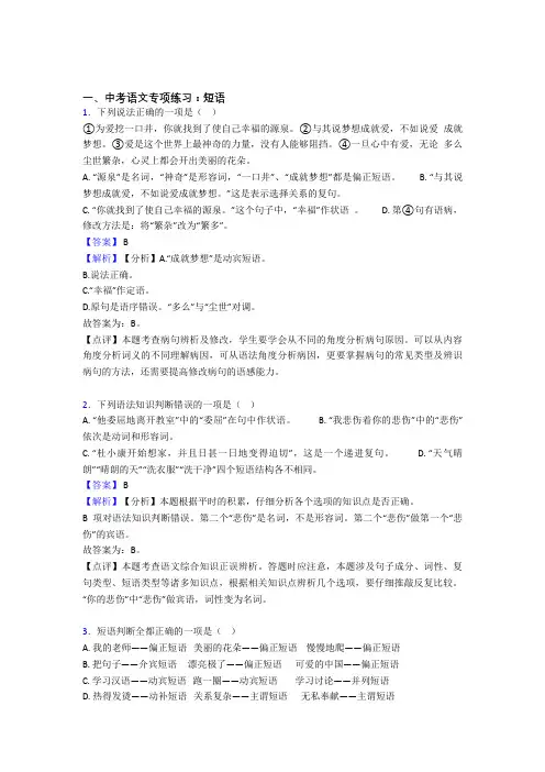 部编初中中考语文  短语阅读训练含答案