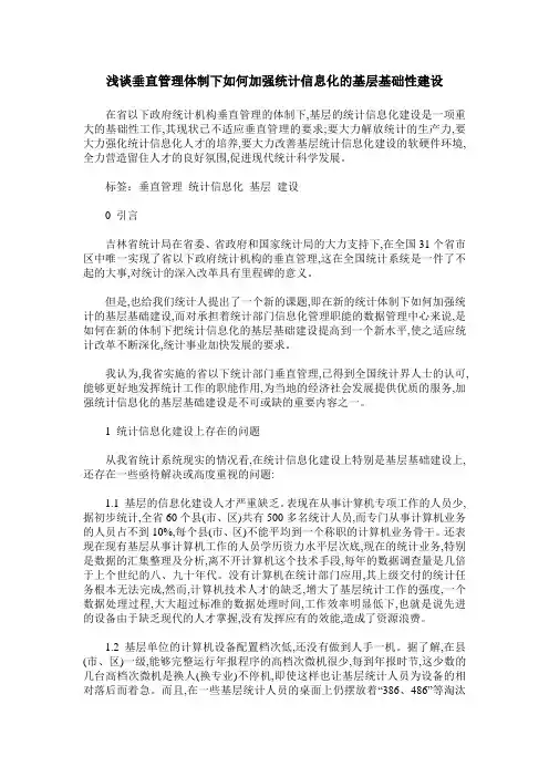 浅谈垂直管理体制下如何加强统计信息化的基层基础性建设