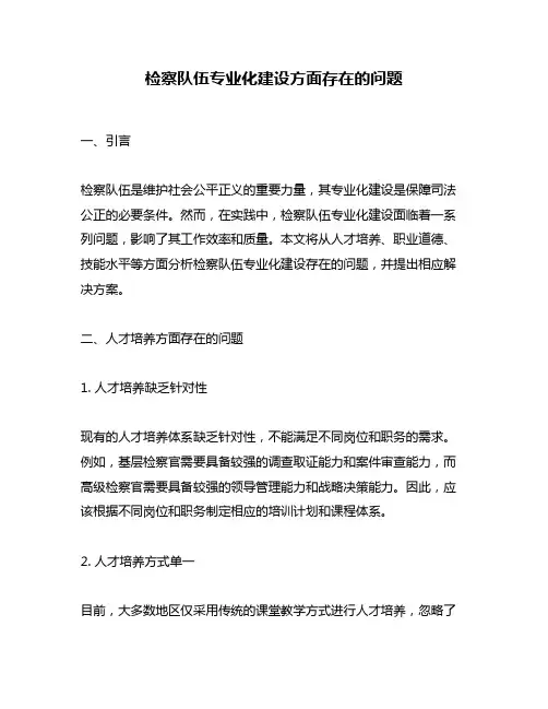 检察队伍专业化建设方面存在的问题
