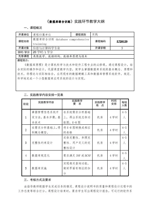 《数据库综合训练》实践环节教学大纲