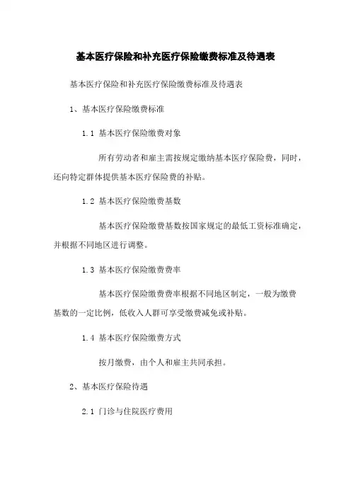 基本医疗保险和补充医疗保险缴费标准及待遇表