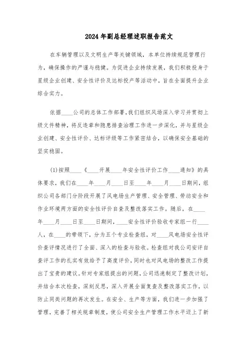 2024年副总经理述职报告范文（七篇）