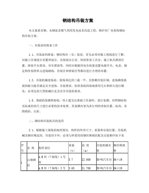 钢结构吊装方案