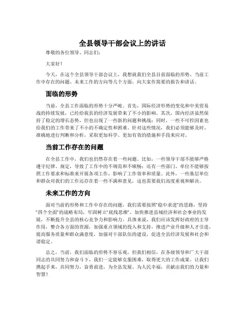 全县领导干部会议上的讲话