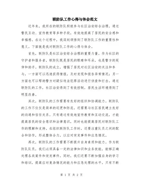 联防队工作心得与体会范文