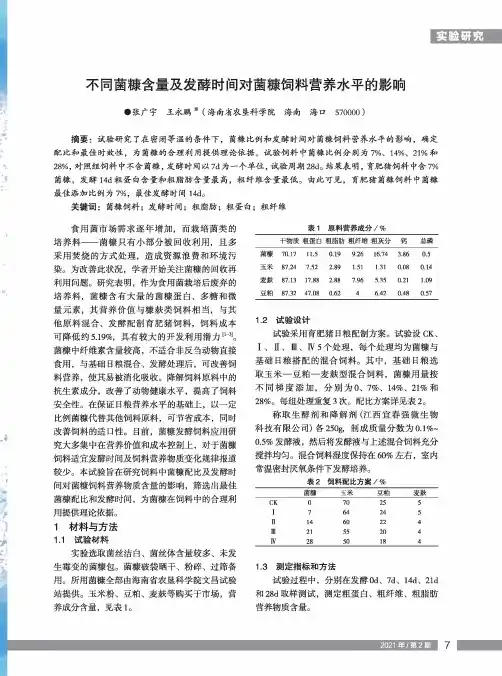 不同菌糠含量及发酵时间对菌糠饲料营养水平的影响