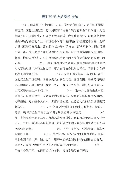 煤矿班子成员整改措施