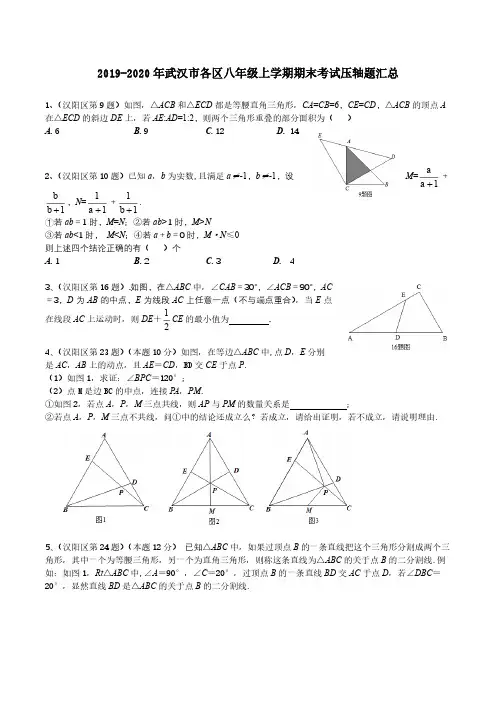 2019-2020武汉市各区八年级上学期期末考试压轴题汇总