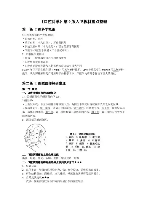 《口腔科学》人卫教材第9版 重点知识点整理