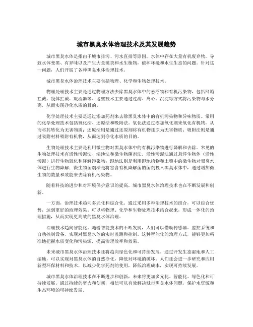 城市黑臭水体治理技术及其发展趋势