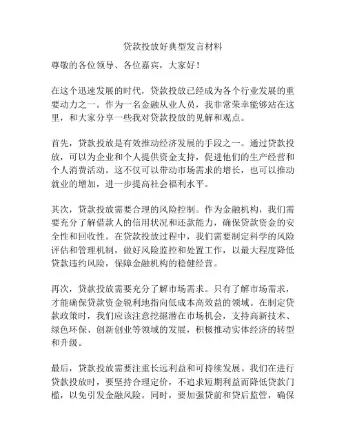 贷款投放好典型发言材料
