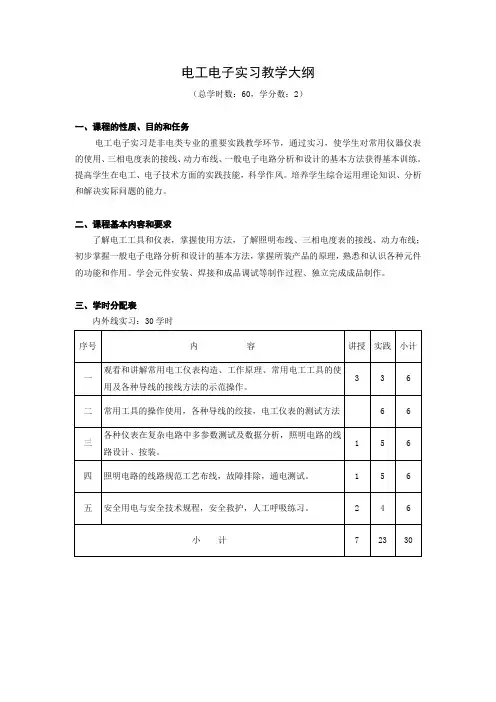 电工电子实习教学大纲.