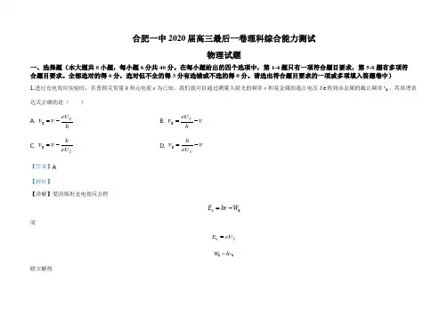 高三下学期最后一卷理综物理试题解析版