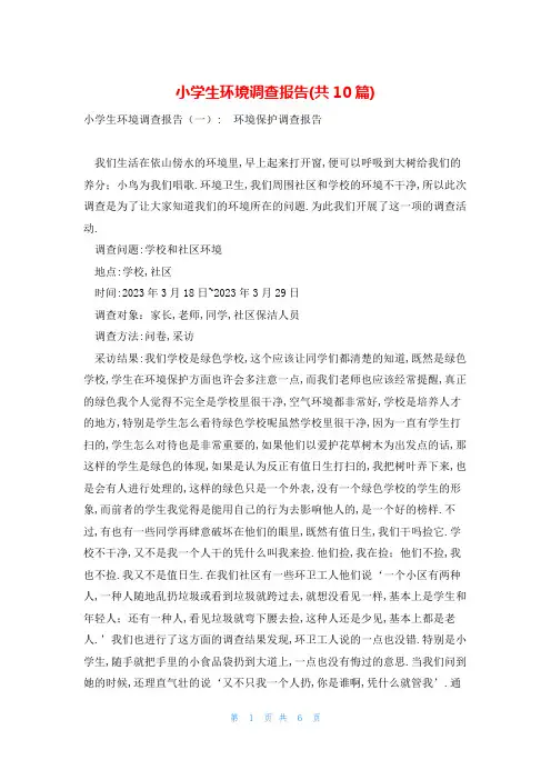 小学生环境调查报告(共10篇)