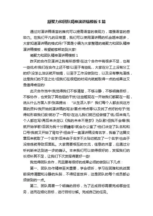 凝聚力和团队精神演讲稿模板5篇