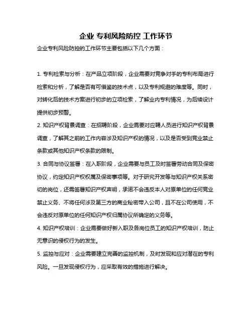 企业 专利风险防控 工作环节