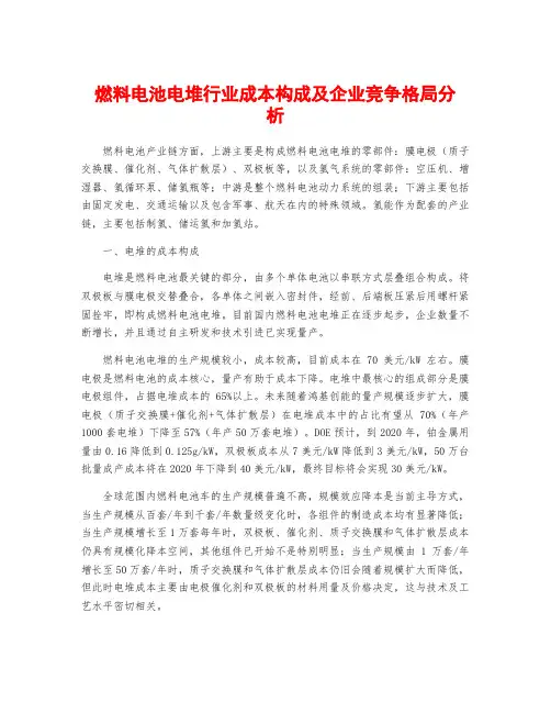 燃料电池电堆行业成本构成及企业竞争格局分析