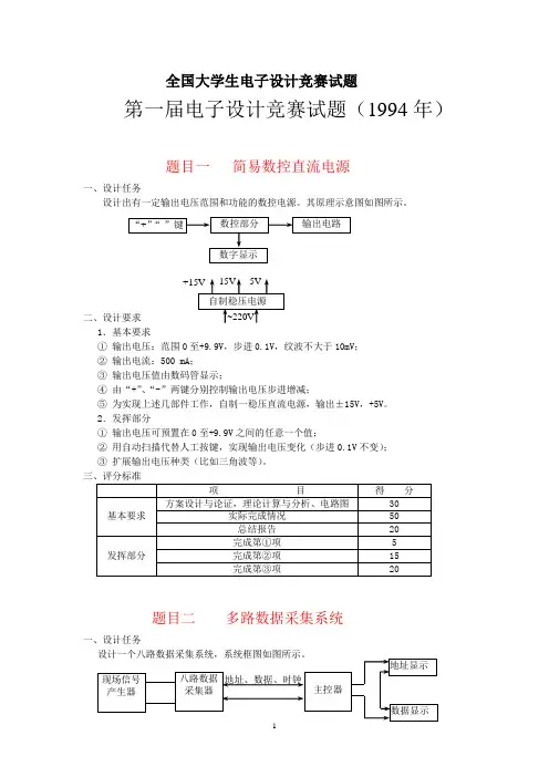 历届全国大学生电子设计竞赛试题