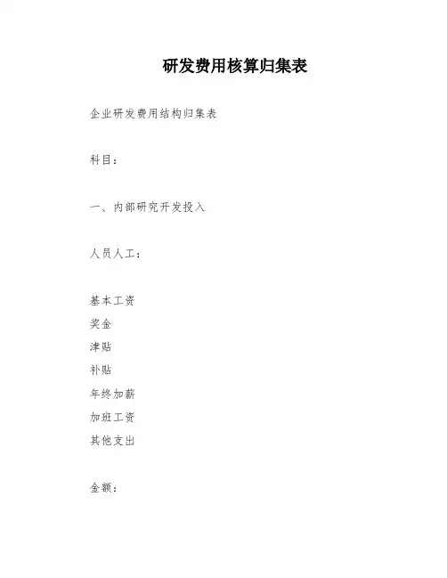 研发费用核算归集表