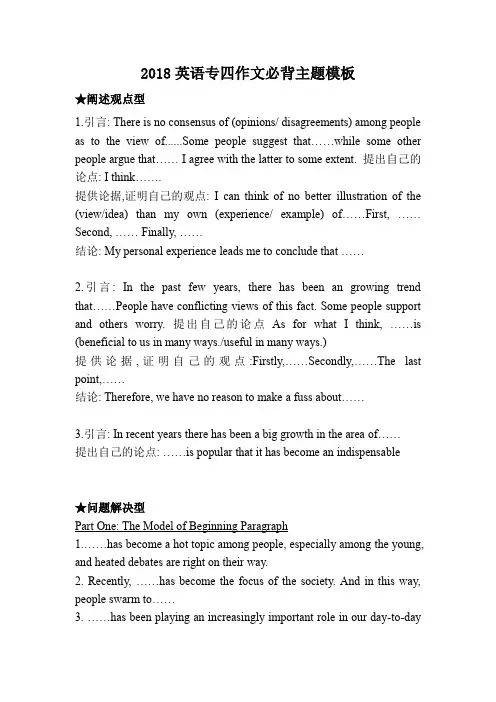 2018英语专四作文必背主题模板
