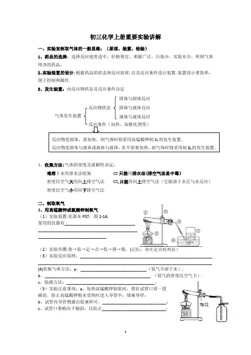 初三化学上册主要实验及其装置